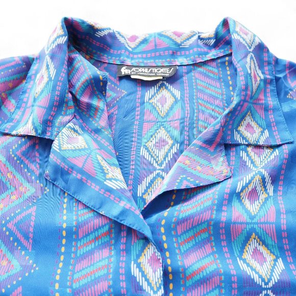 Sophisticates Jonathan Martin VTG Satin Aztec Print Button Up Blouse Women's 14 - Picture 4 of 9